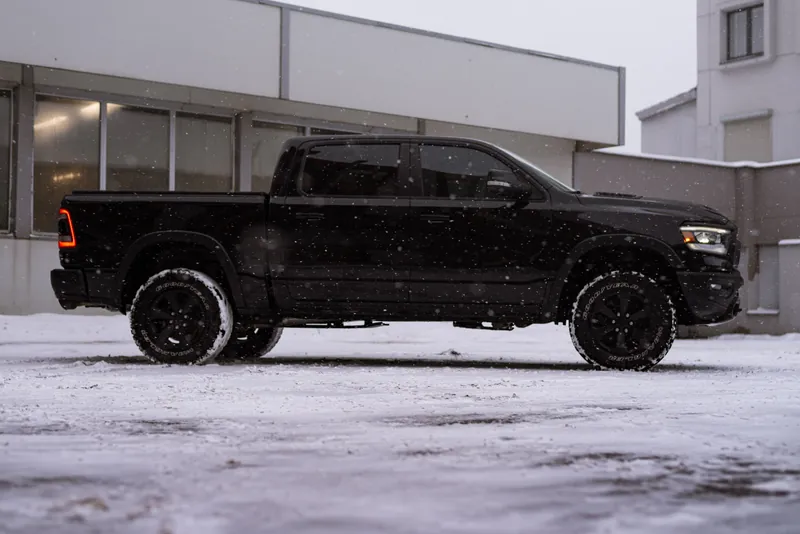 Black Ram 1500 Rebel photographed in snow